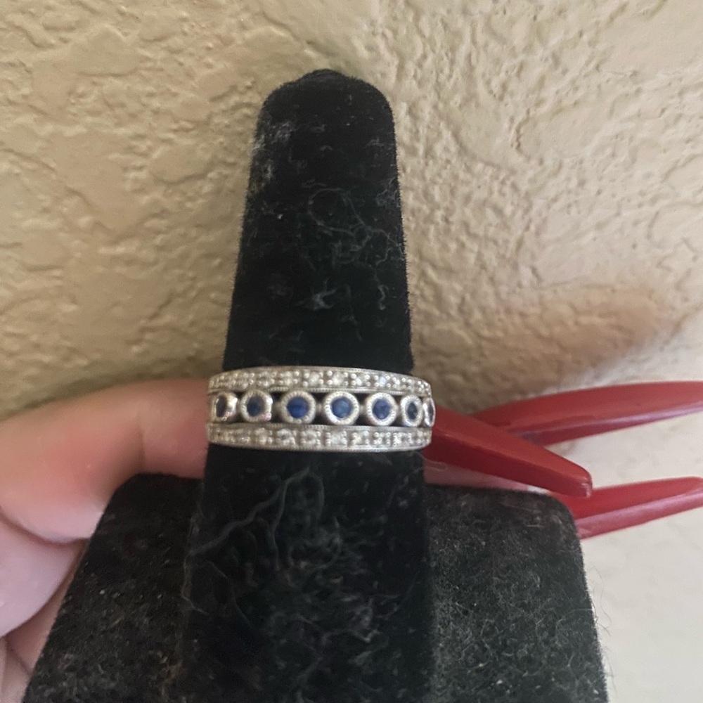 White gold diamond and sapphire band